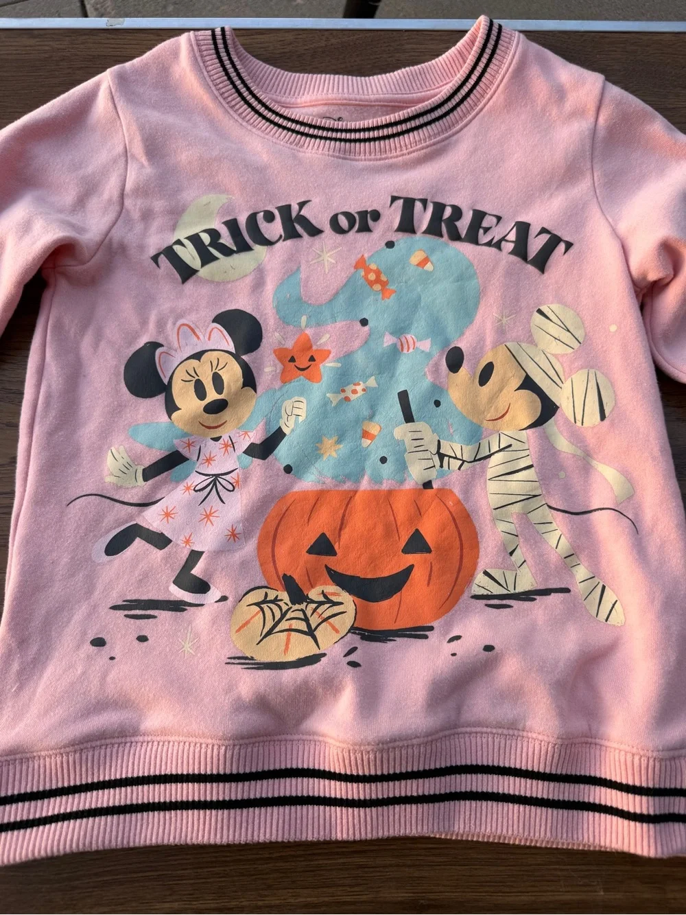 Disney Pink 'Trick or Treat' Kids Halloween Sweatshirt with Mickey & Minnie